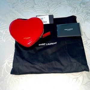 Ysl heart expandable pouch red NWT